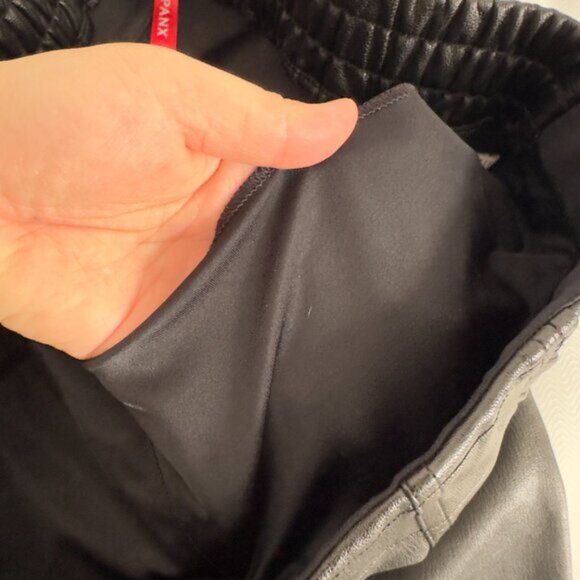 SPANX Faux Leather Jogger Pants High Waist Ruched Goth Y2K Black Women's XL - Picture 15 of 16